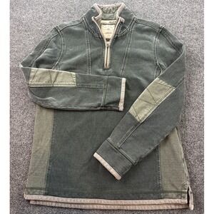 FatFace Airlie 1/4 Zip Pullover Sweatshirt Mens Small Green Pique Cotton Patches